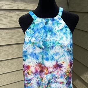 Charlie Jade women's  size L, sleeveless halter style dress, blue multicolors